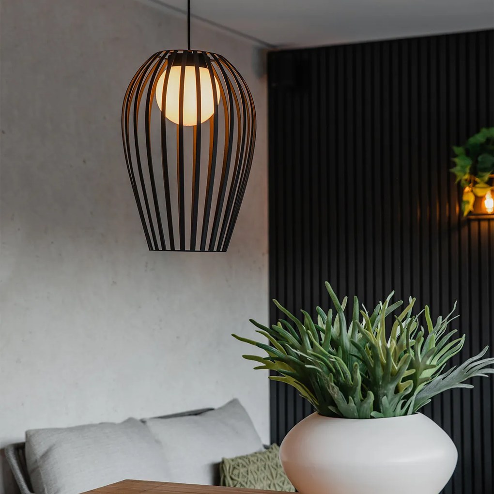 Candeeiro de suspensão design preto com opalino - Angela