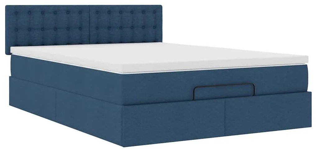 Estrutura de cama otomana com colchão tecido azul 140x200cm