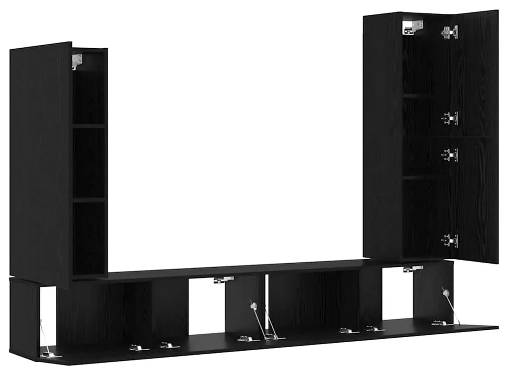 Conjunto de Armário para TV de 4 Peças Montado na Parede - Preto Carva