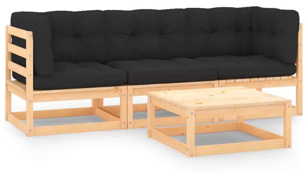 vidaXL 4 pcs conjunto lounge de jardim c/ almofadões pinho maciço