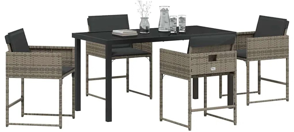 Conjunto de Jantar de Jardim com 5 Peças e Almofadas Cinzas de Rattan