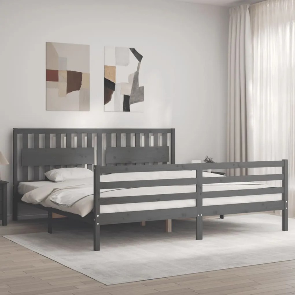Estrutura de cama com cabeceira 200x200 cm madeira maciça cinza