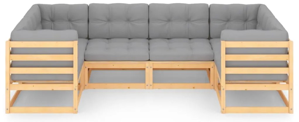 6 pcs conjunto lounge de jardim c/ almofadões pinho maciço