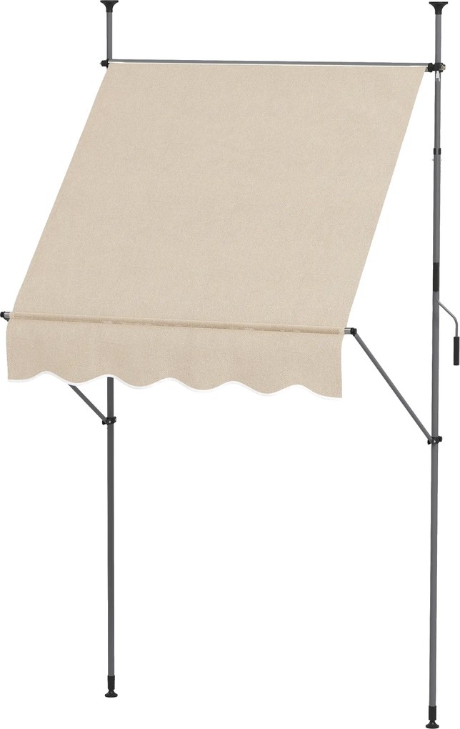 Toldo retrátil manual autoportante, 1,5 m (L) x 1,2 m (P) x 2,1-3 m (A), inclinação ajustável, metal, alumínio, poliéster, cor areia