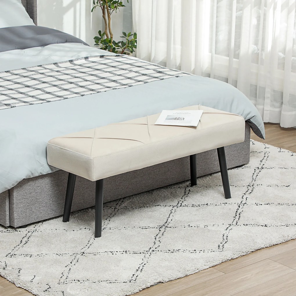 Banco de Pé de Cama Multifuncional e Moderno Banco de Dormitório com Pés de Aço e Assento Acolchoado 100x36x45 cm Creme