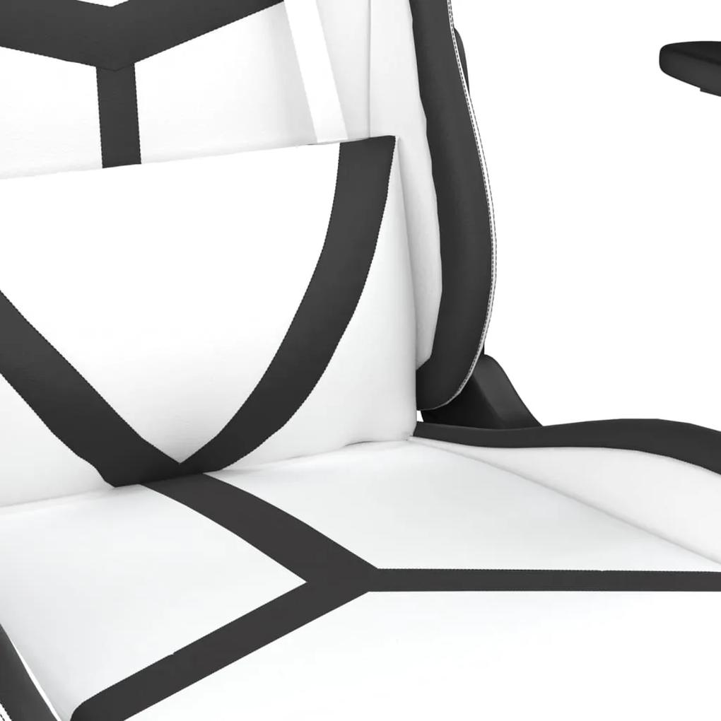 Cadeira gaming massagens c/ apoio pés couro artif. Branco/preto