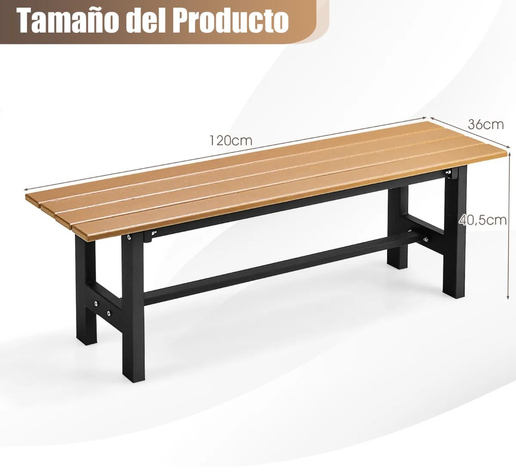 Banco de exterior para 2 pessoas com estrutura metálica de ripas Capacidade 300 kg para Pátio Jardim Varanda 120 x 36 x 40,5 cm Castanho