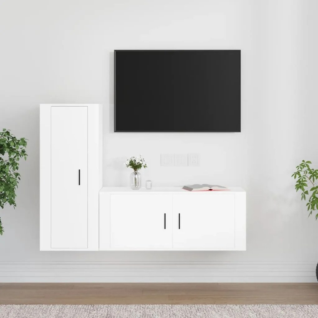 vidaXL 2 pcs conjunto móveis de TV derivados de madeira branco