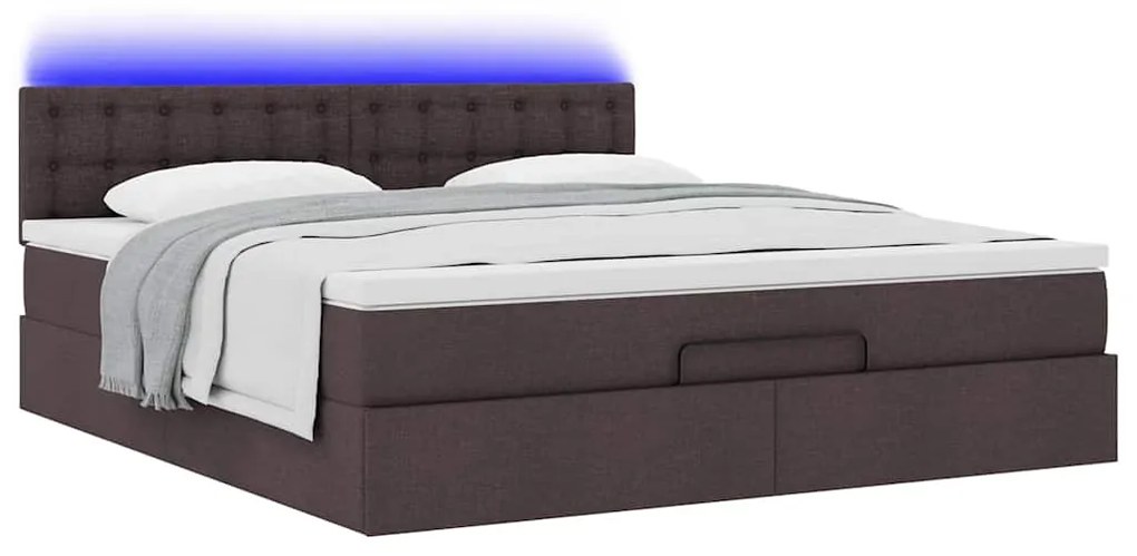 Estrutura de cama otomana com colchão tecido castanho escuro