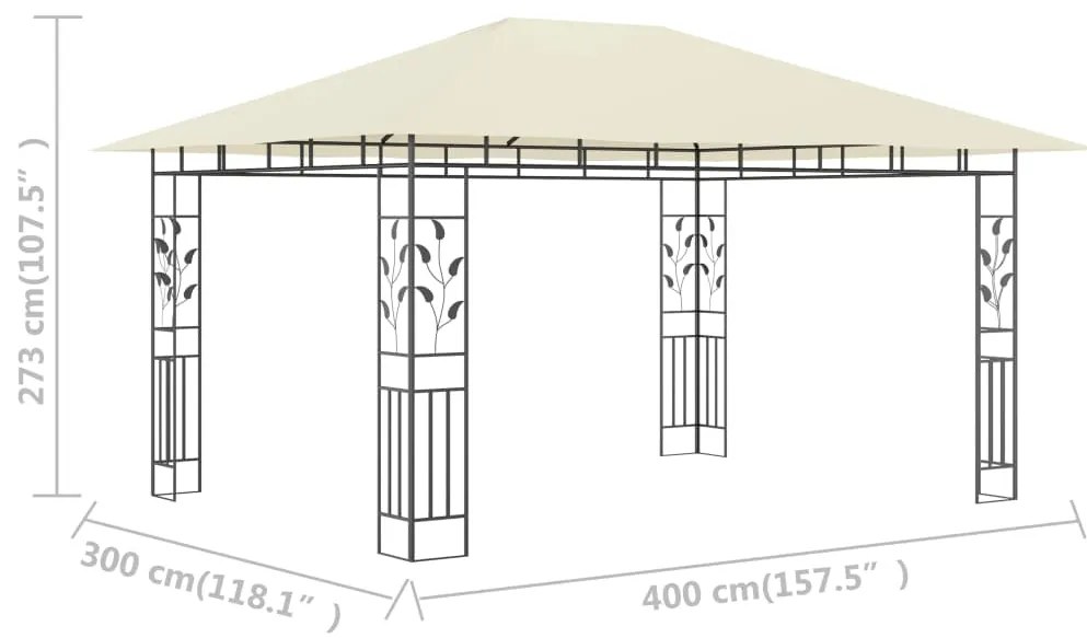 Gazebo com rede mosquiteira 4x3x2,73 m 180 g/m² creme