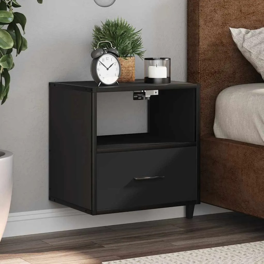 vidaXL Mesa de cabeceira de parede 40x31x39,5 cm preto