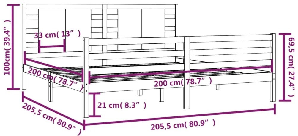 Estrutura de cama 200x200 cm pinho maciço castanho mel