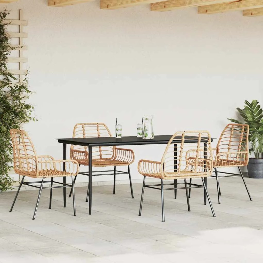 Conjunto jantar jardim 5 peças vidro vime PE castanho