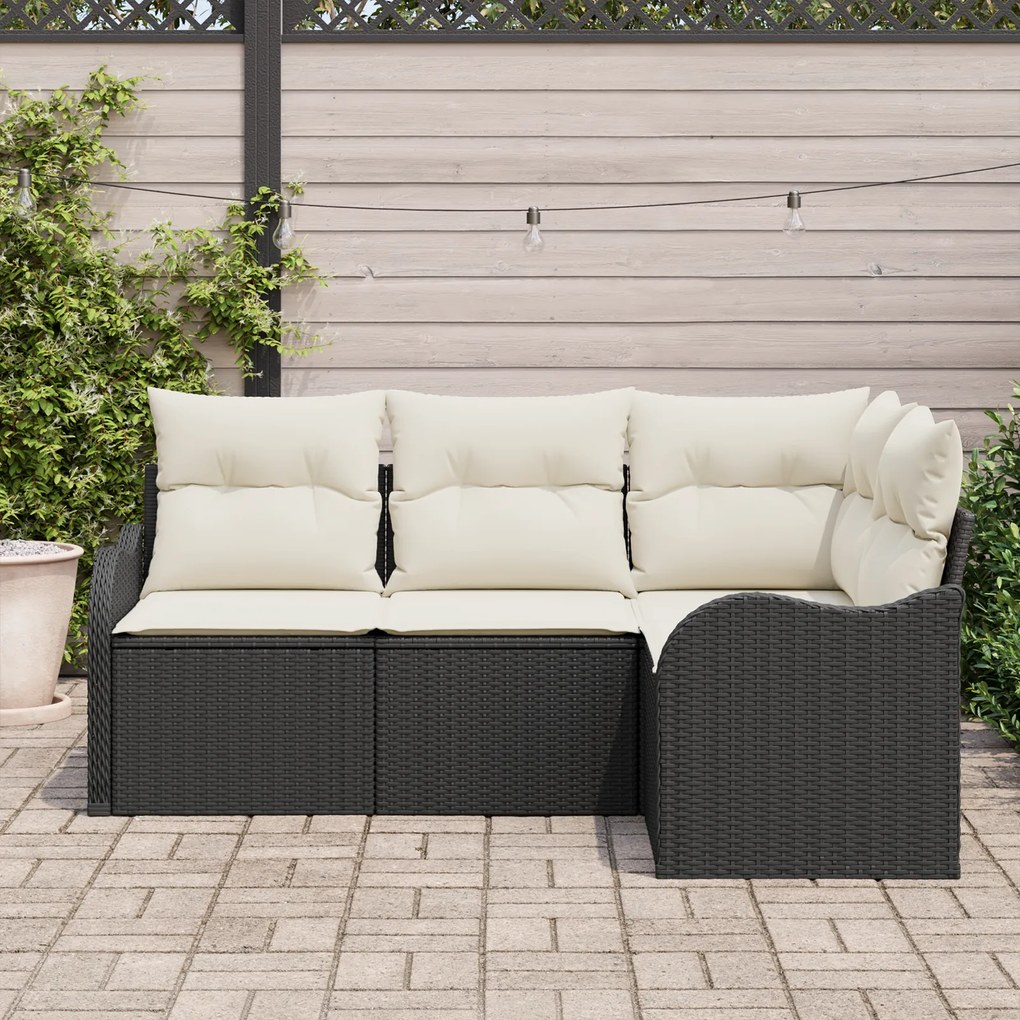 Conjunto de Sofá de Jardim vidaXL com Almofadas Preto Rattan, Sofá de