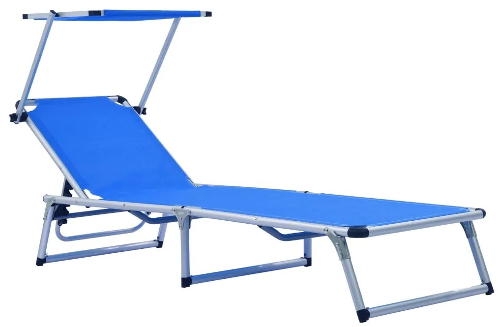Espreguiçadeiras dobráveis c/ teto 2pcs alumínio/textilene azul