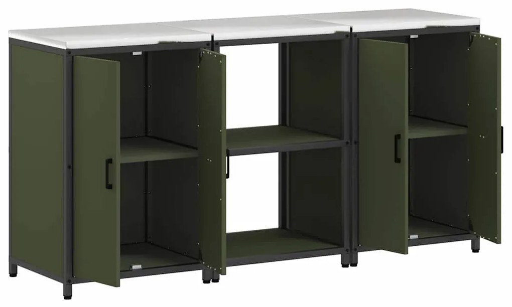 Conjunto de Armazenamento de Cozinha 3 pcs Verde Oliva