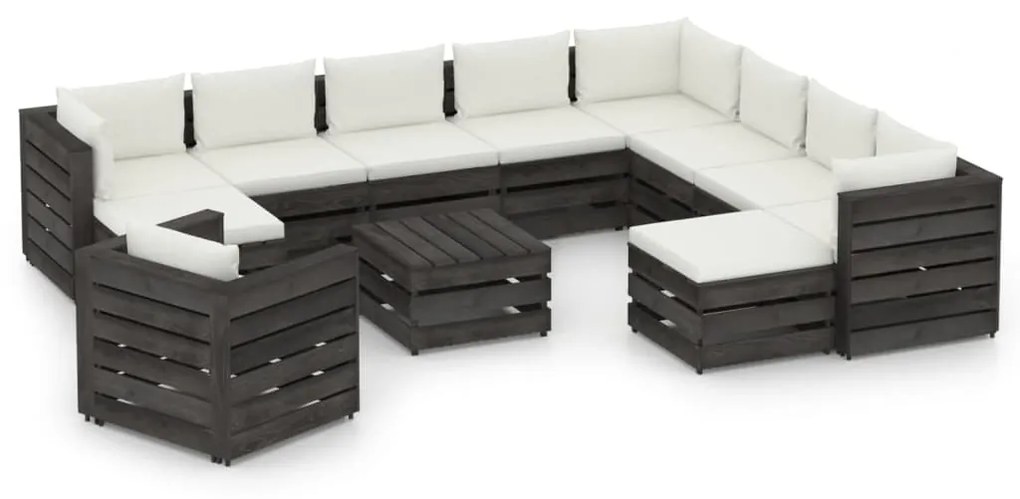 12pcs conj. lounge jardim + almofadões madeira impreg. cinzento