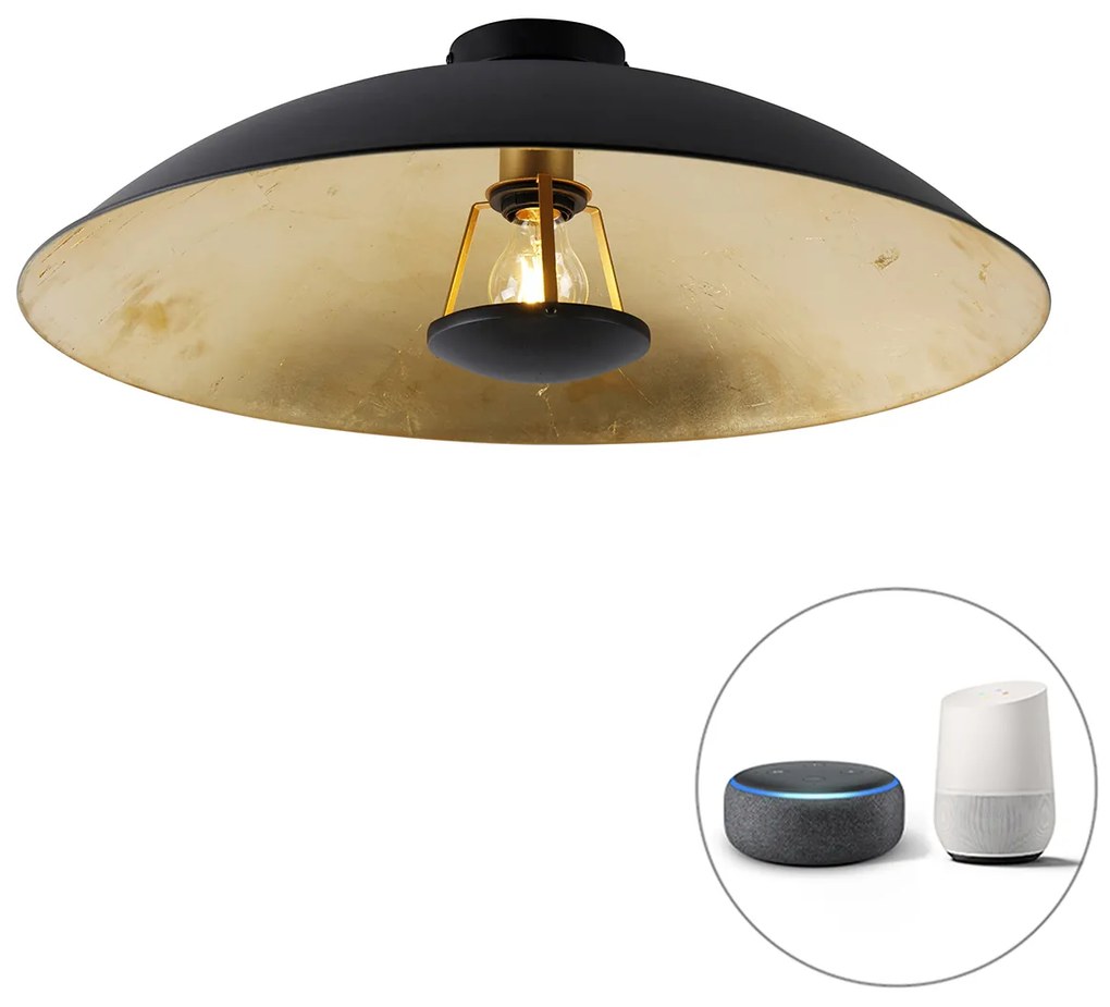 LED Candeeiro de teto inteligente preto e dourado 60 cm com WiFi A60 - Emilienne Moderno