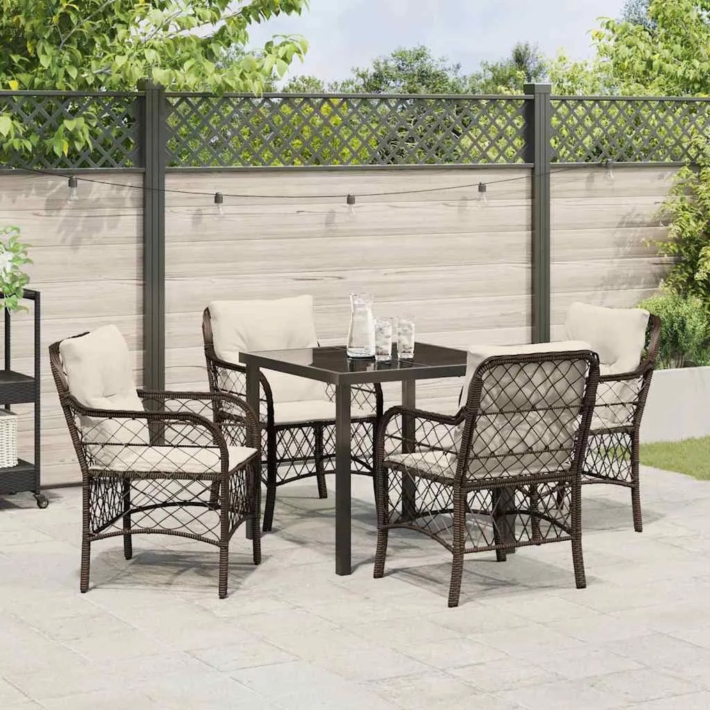 Conjunto de Jantar para o Jardim 5 Peças com Almofadas Marrom em Ratta