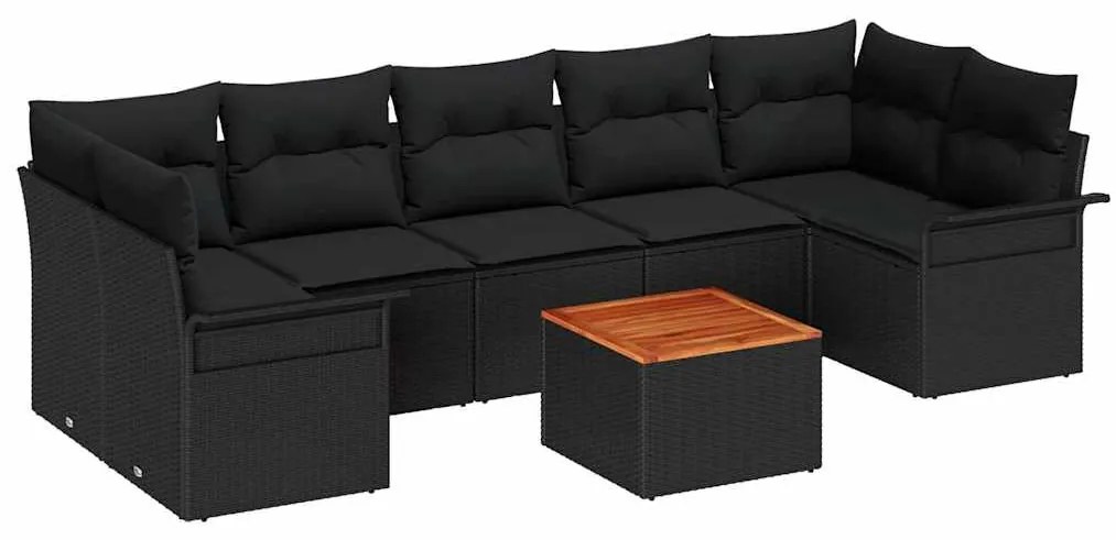 Conjunto de Sofá de Jardim com 8 peças e almofadas em rattan preto e m