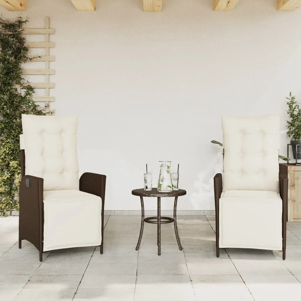 vidaXL Cadeiras jardim reclináveis 2 pcs c/ apoio de pés vime castanho