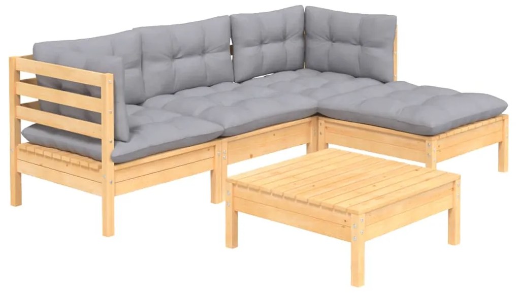 5 pcs conjunto lounge de jardim c/ almofadões cinza pinho
