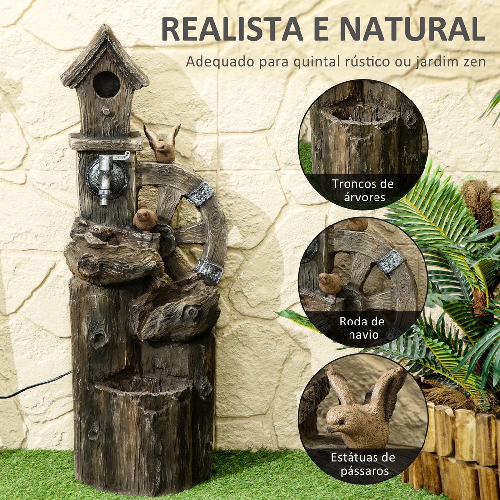 Fonte de Jardim 2 em 1 com Casa para Pássaros Fonte de Água de Exterio