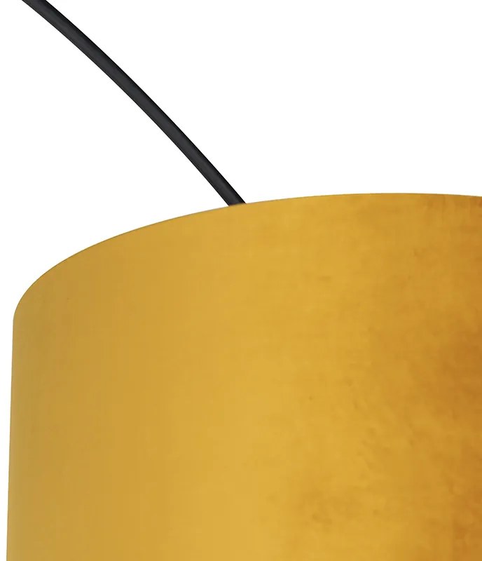 Candeeiro de arco preto com abajur de veludo amarelo ocre com dourado 50 cm - XXL Moderno