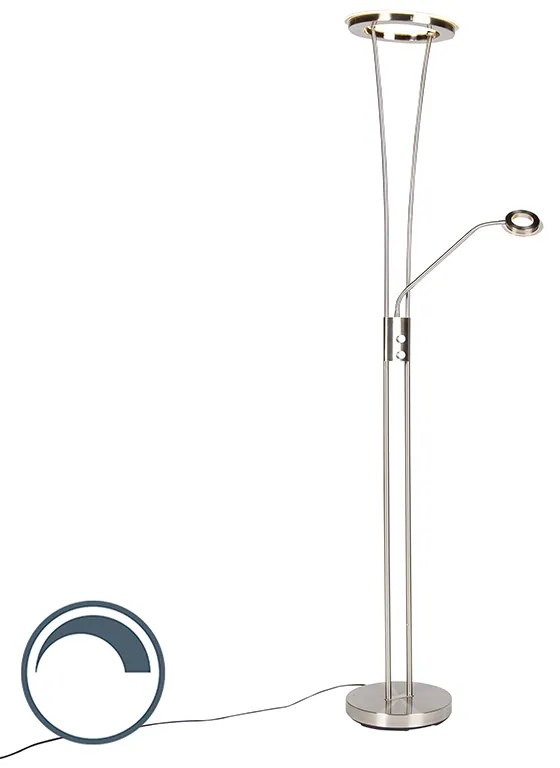 Candeeiro de pé moderno em aço e vidro com braço de leitura LED - Divine