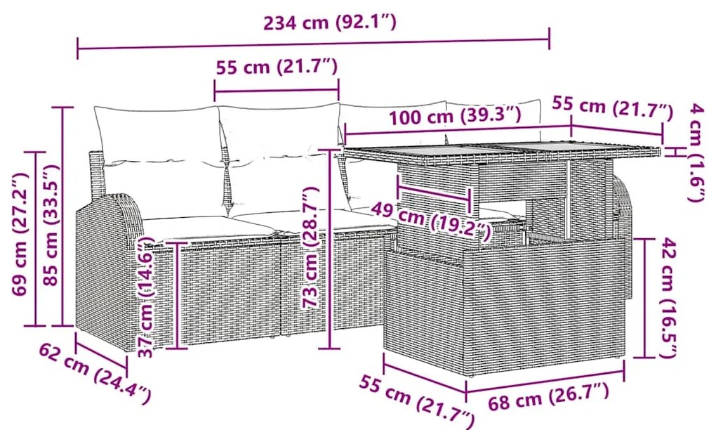 Conjunto de Jantar de Jardim de 5 Peças com Almofadas em Rattan Preto
