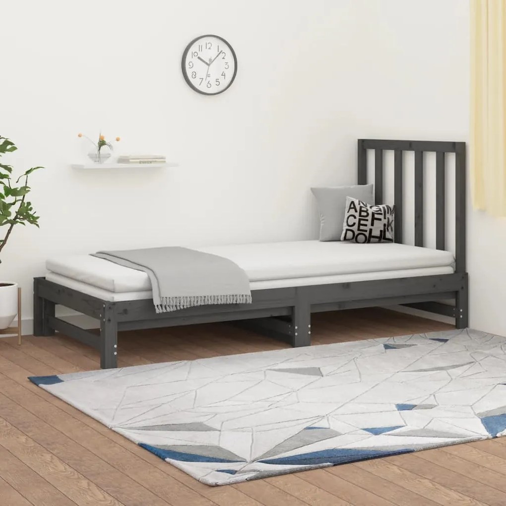 3108319 vidaXL Sofá-cama de puxar 2x(90x200) cm pinho maciço cinza
