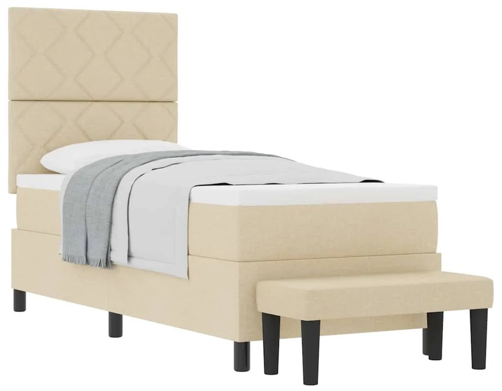 Cama Box Spring com Colchão e Banco Creme 80x200 cm Tecido