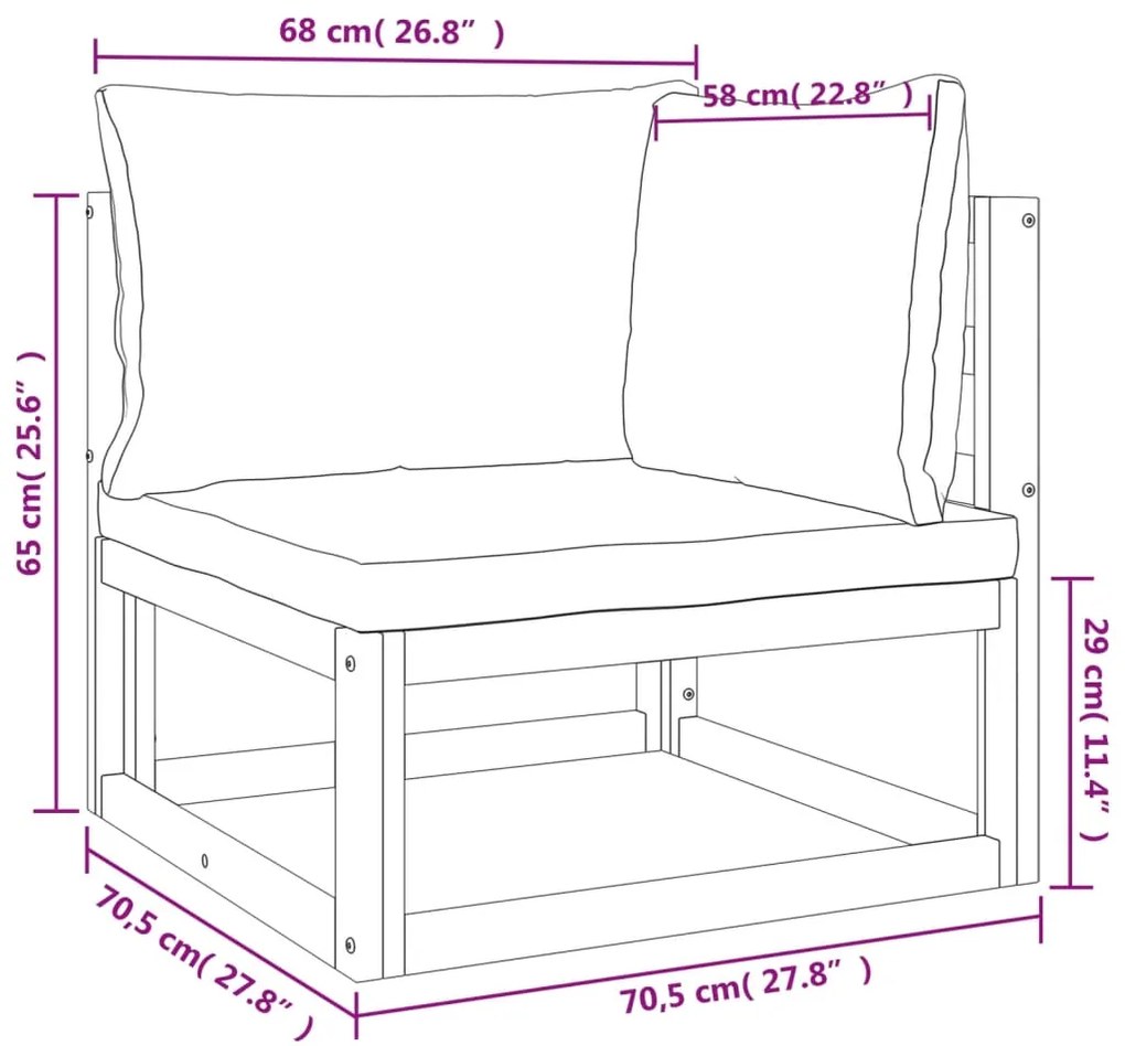 7 pcs conj. lounge jardim madeira c/almofadões verdes