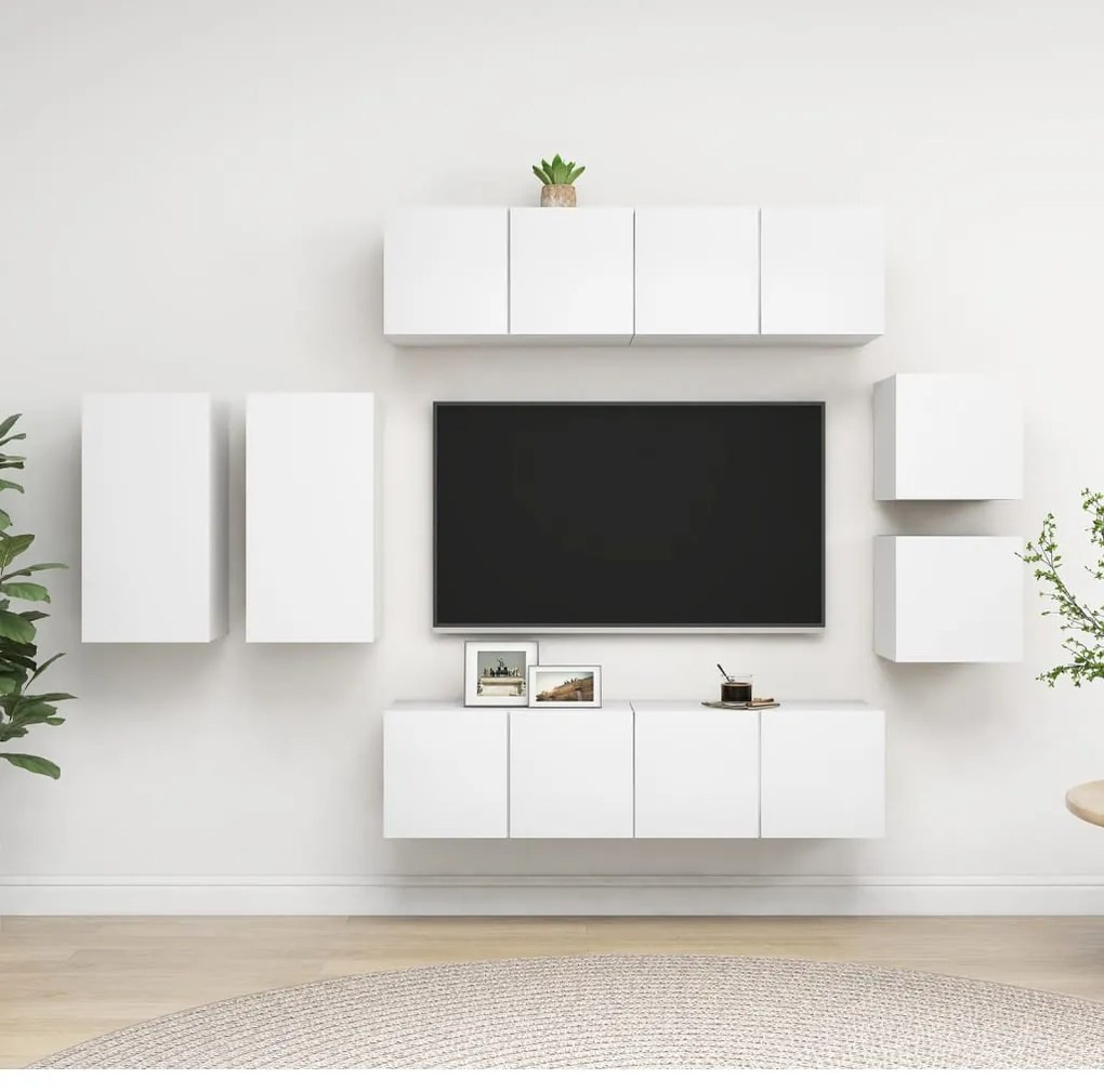 8 pcs conjunto de móveis de TV derivados de madeira branco