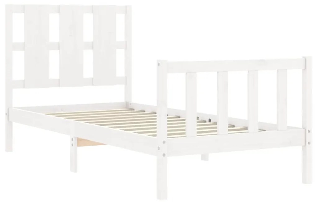 Estrutura de cama com cabeceira 100x200cm madeira maciça branco