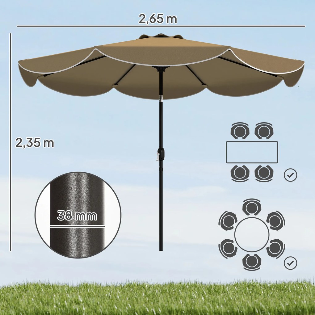 Chapéu de Sol para Jardim Ø2,7 m com Inclinação Ajustável em 3 Posições, Manivela e Volante, Caqui