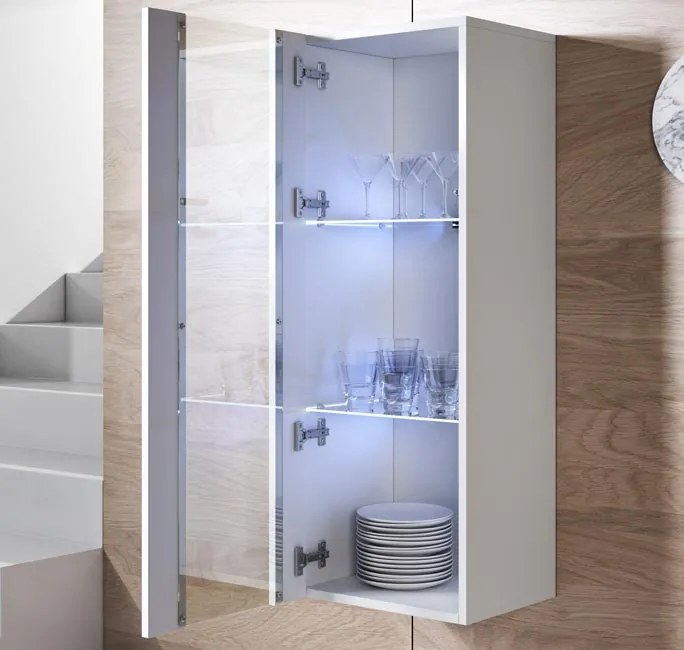 Vitrine de Parede Estremoz – 40x126 cm – Branco com LED Azul
