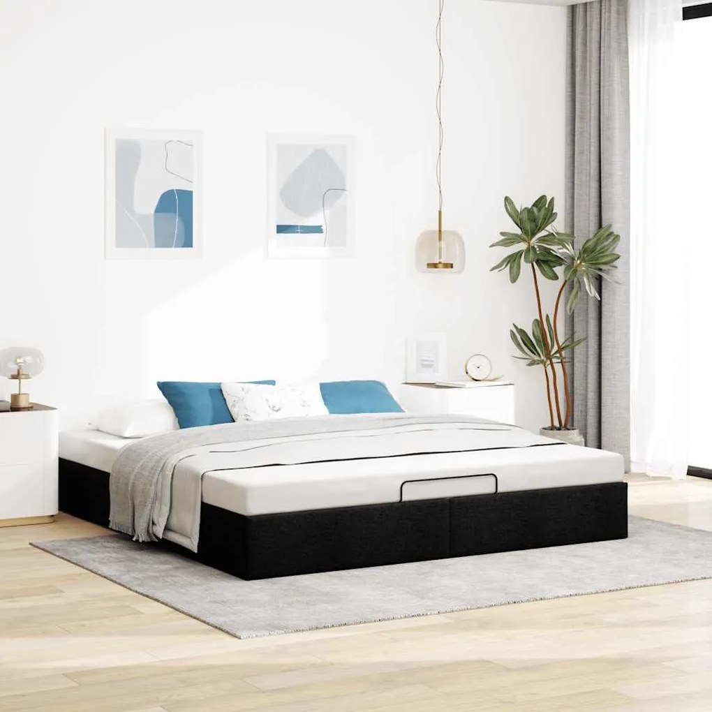 Estrutura de cama otomana sem colchão 180x200 cm tecido preto