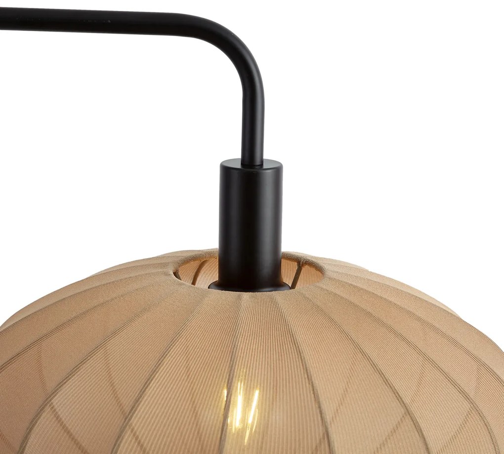 Candeeiro de pé Japandi preto com abajur castanho de tecido - Bida Japandi