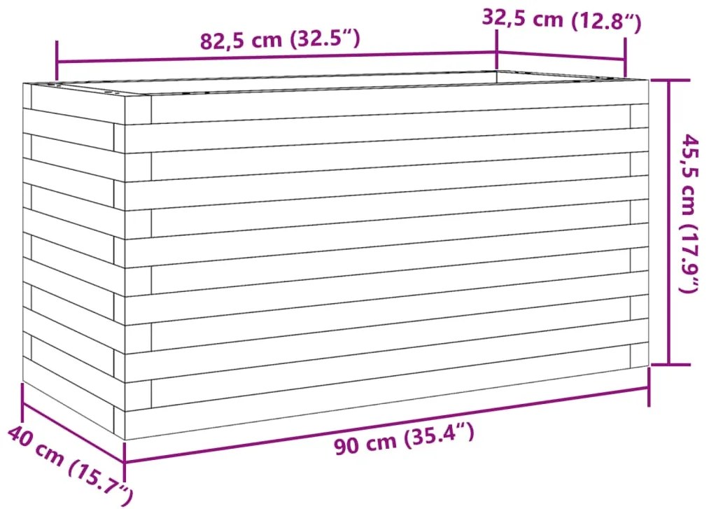 Vaso/floreira de jardim 90x40x45,5 cm pinho maciço branco
