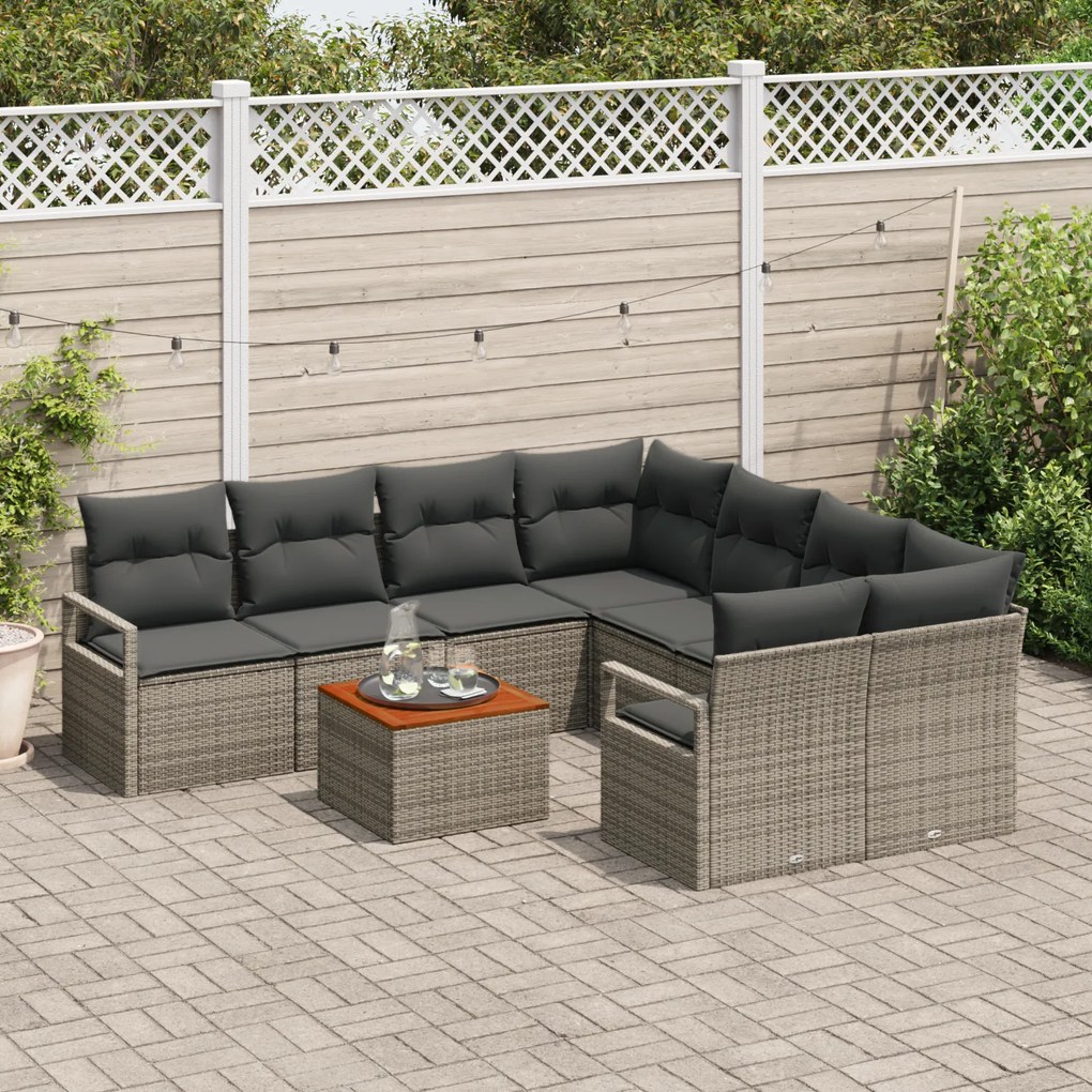 Conjunto de Sofás de Jardim vidaXL com Almofadas Cinza Vime PE Acácia,