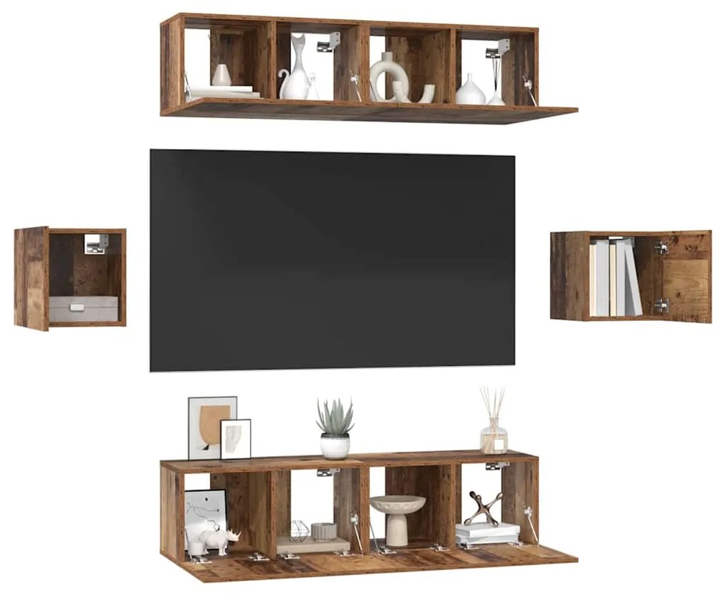 Conjunto de móvel de TV Montado na parede com armazenamento com porta