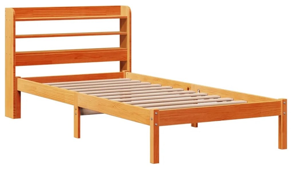 Estrutura cama c/ cabeceira 100x200cm pinho maciço castanho-mel