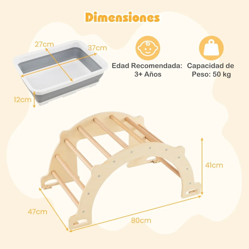 Estrutura multifuncional de escalada para crianças maiores de 3 anos 80 x 47 x 41 cm Natural