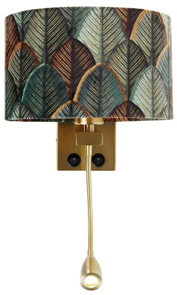 Candeeiro de Parede em Latão com Abajur de Veludo Oval e Design de Folhas 25cm - Brescia Combi