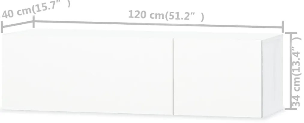 Móveis de TV em aglomerado 2 pcs 120x40x34 cm branco brilhante