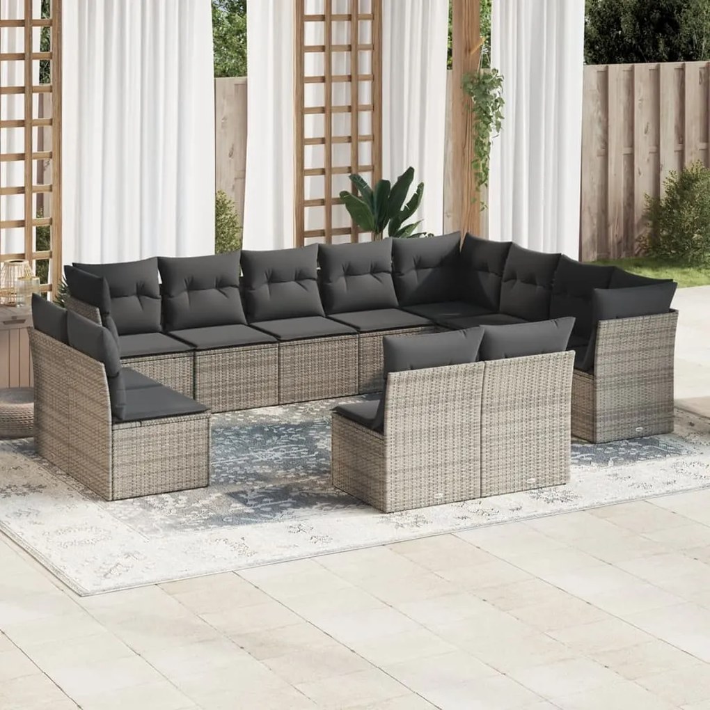 vidaXL 12 pcs conjunto de sofás jardim c/ almofadões vime PE cinzento