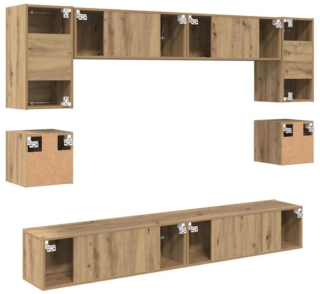 Conjunto de móvel de TV com prateleira 8 pcs carvalho artisiano