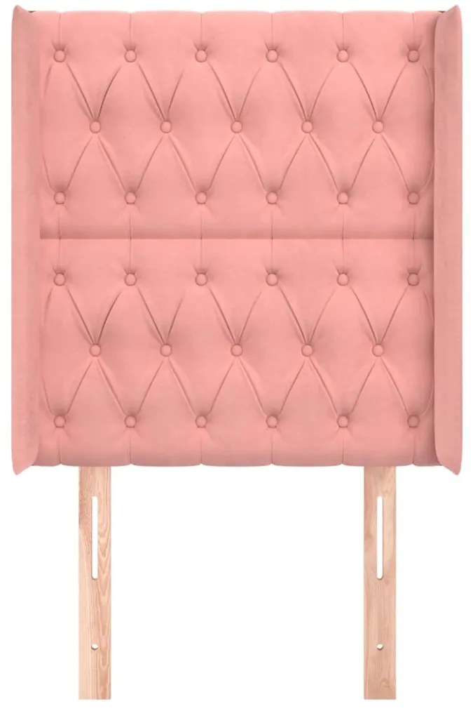 Cabeceira de cama c/ abas veludo 83x16x118/128 cm rosa