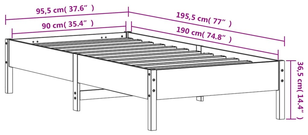 Estrutura de cama 90x190 cm madeira de pinho maciça branco